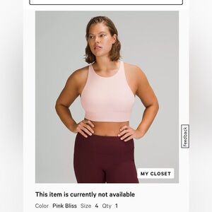 Lululemon Energy High-Neck Longline Ribbed Bra - Pink Bliss Sz 4